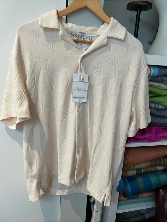 Elevated Jacquard Other - 🤍 Men’s Cream Elevated Jacquard Short Sleeve Button-Up Shirt – NWT, Size M